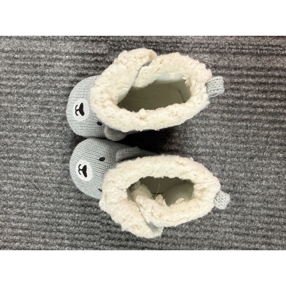 Just One You by Carters Baby Bear Knit Booties Grey Faux Shearling 0-3M